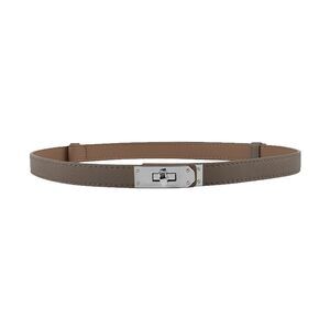 8751 Women's Skinny Leather Belt With Adjustable Silver Turn-lock Buckle